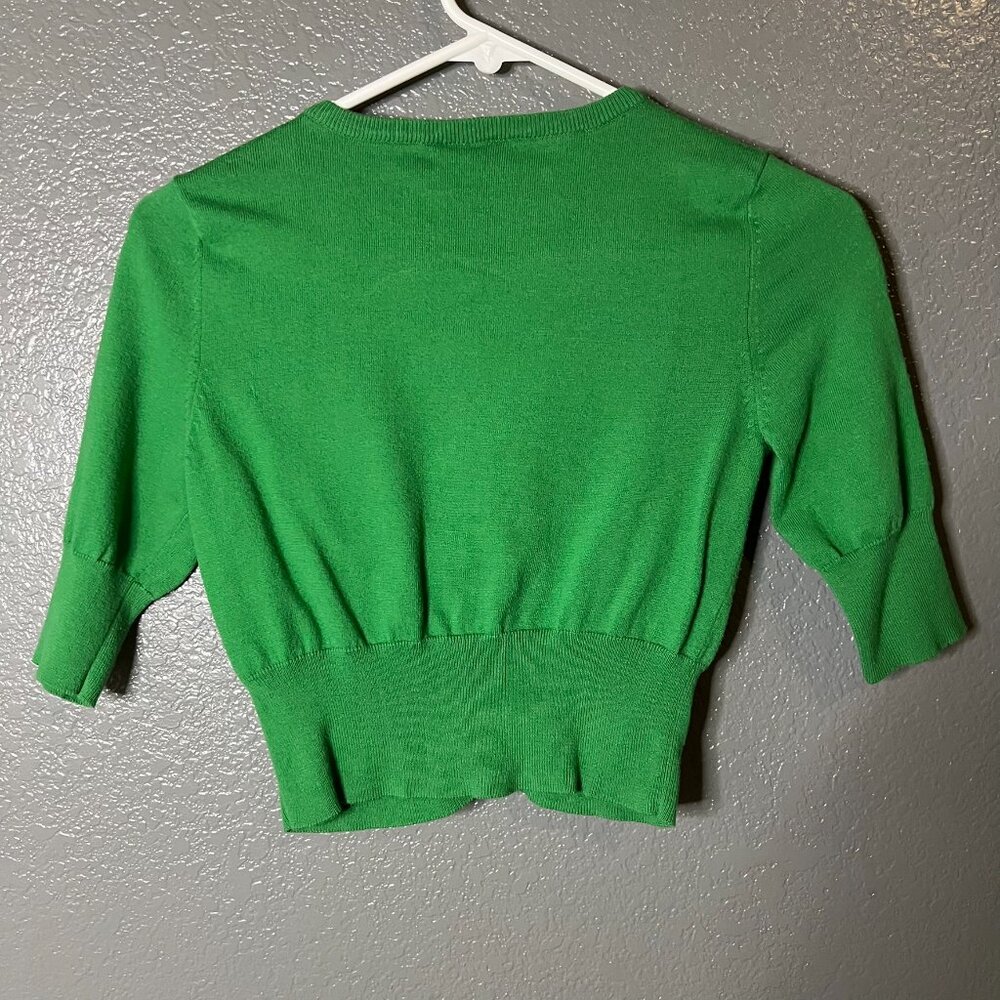 Vintage Y2K Take Out Green Cropped Cardigan Sweater - Women's Medium - Picture 2 of 4